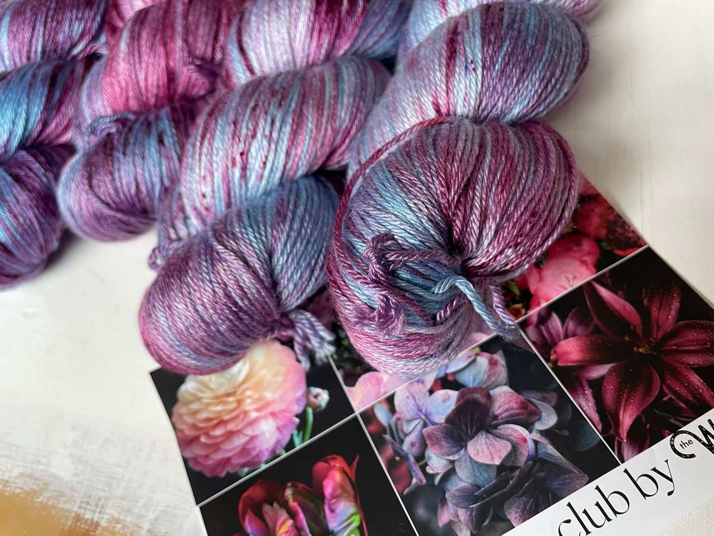 Floral Fade Image 5 Hydrangea | Monthly Yarn Club | 4ply sock, Luxury 4ply Merino Silk, DK Wool