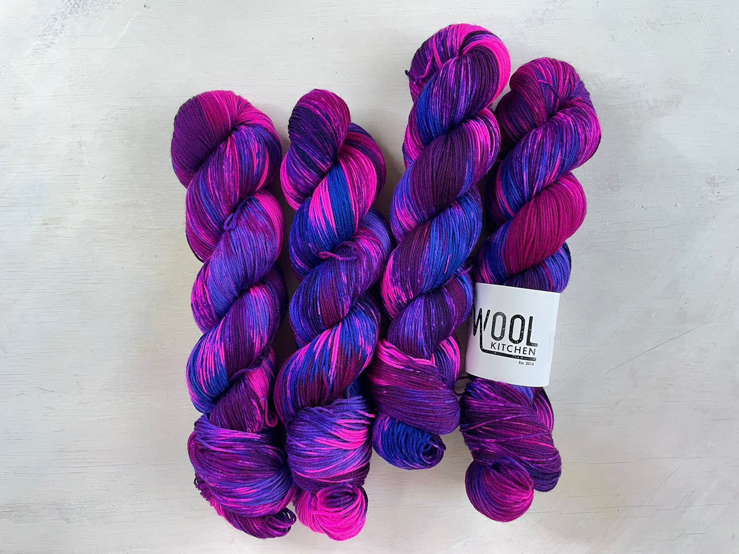 Hello Frida from the Club Classics Yarn Club collection in 4ply sock, Luxury 4ply Merino Silk and Dk Wool by the hand dyed yarn expert, The Wool Kitchen 