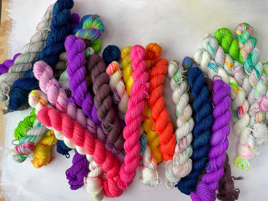 Hand Dyed Yarn, Minis Skeins Sock Weight 4 Ply Super wash Merino Wool Yarn  – Multi – Indie Sock Yarn, Fingering Knitting Yarn