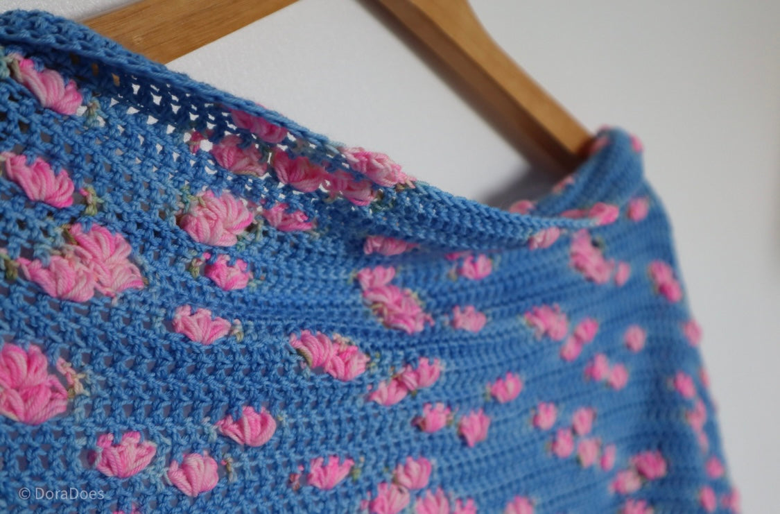 The Lotus Pool Shawl by Dora Dose in Cherry Blossom Hand dyed by The Wool Kitchen
