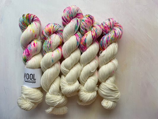 Champagne Supernova from the Luxury 4ply Merino Silk Yarn Collection by the hand dyed yarn expert, The Wool Kitchen