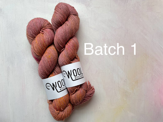 SALE YARN Bright Birds Peach 4ply Merino Silk & Yak Mix from the hand dyed yarn expert, The Wool Kitchen