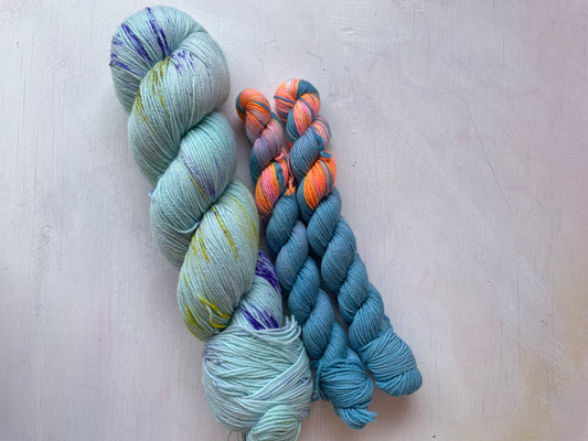 SALE yarn Blue sock set with two minis in 4ply sock from the hand dyed yarn expert, The Wool Kitchen