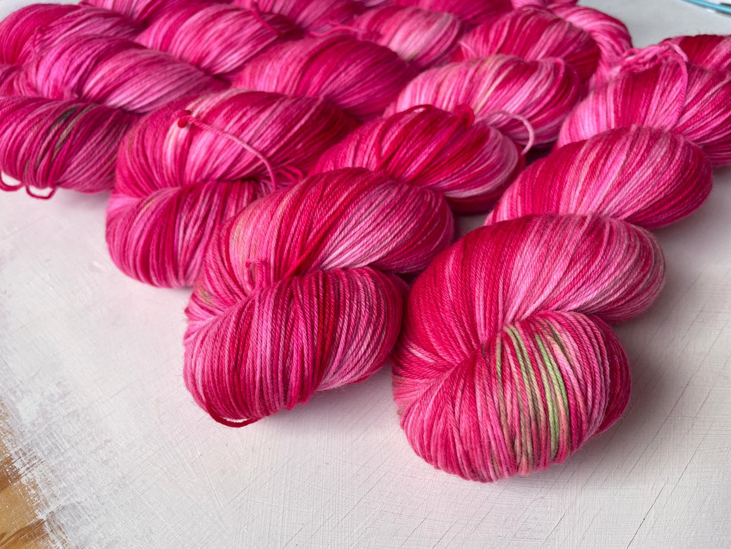 Floral Fade Image 3 Peony | Monthly Yarn Club | 4ply sock, Luxury 4ply Merino Silk, DK Wool